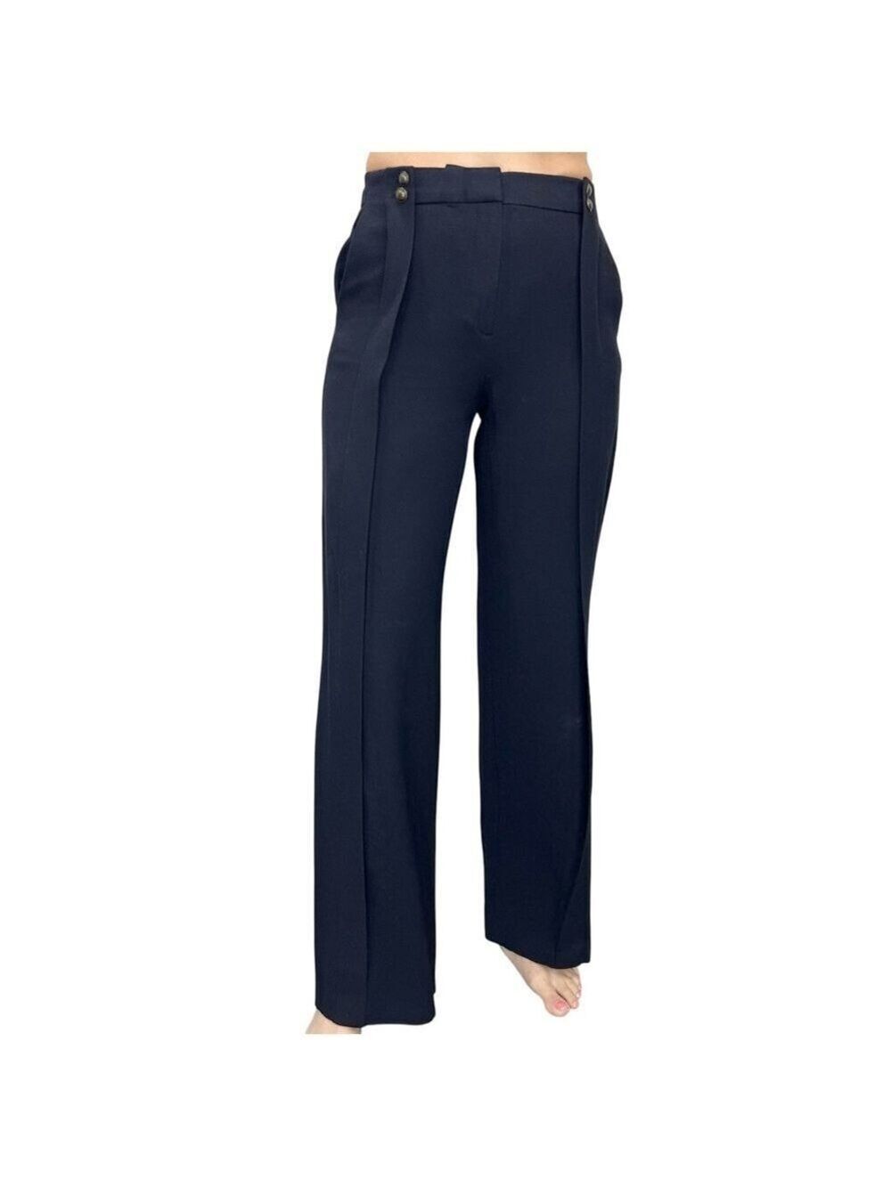 Massimo Dutti wool blend preppy tailored blue wide leg straight leg trousers 2